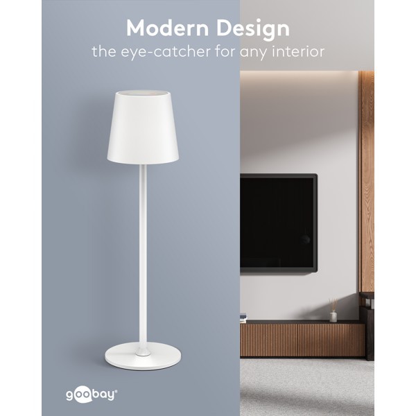 Langaton LED-pöytävalaisin, koko M, 38 cm, RGBW, valkoinen