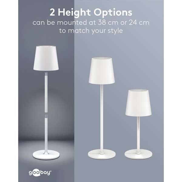 Langaton LED-pöytävalaisin, koko M, 38 cm, RGBW, valkoinen