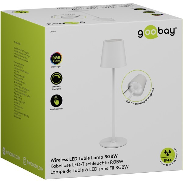 Langaton LED-pöytävalaisin, koko M, 38 cm, RGBW, valkoinen