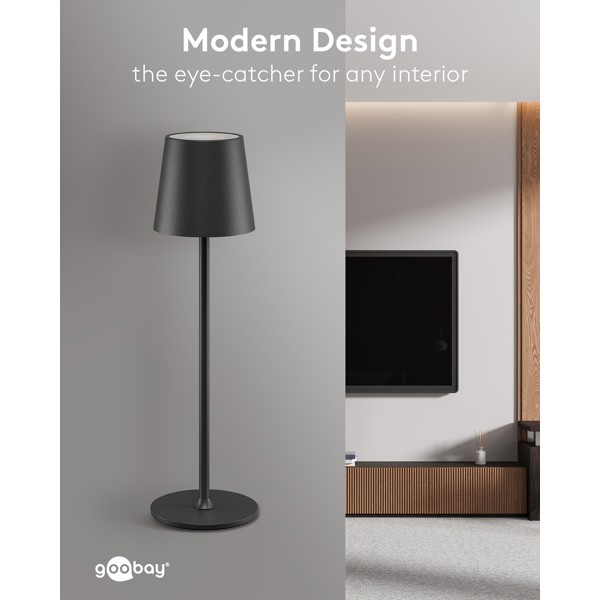 Langaton LED-pöytävalaisin, koko M, 38 cm, RGBW, musta
