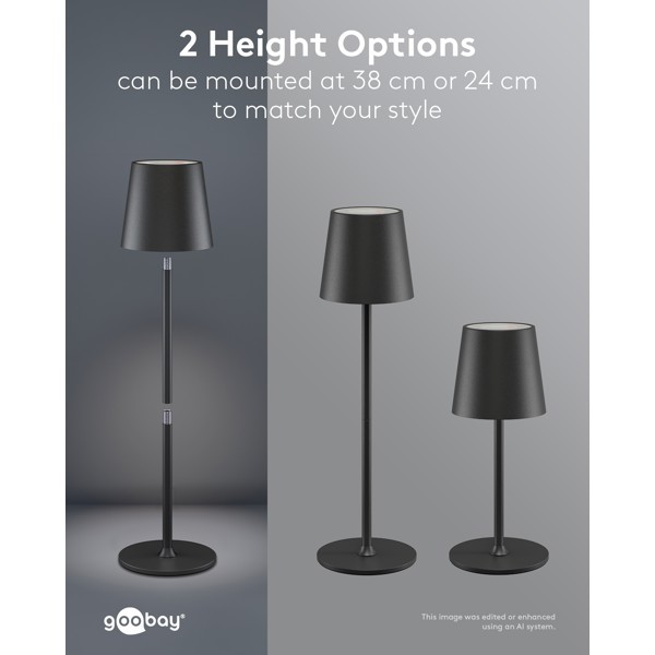 Langaton LED-pöytävalaisin, koko M, 38 cm, RGBW, musta