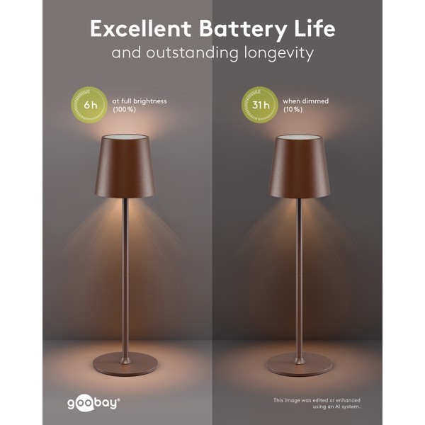 Langaton LED-pöytävalaisin, koko M, 38 cm, RGBW, kuparinvärinen