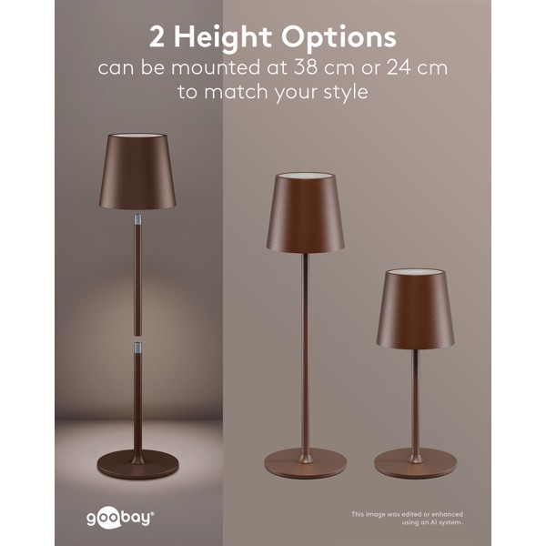 Langaton LED-pöytävalaisin, koko M, 38 cm, RGBW, kuparinvärinen
