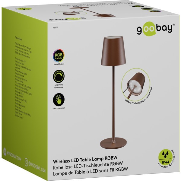Langaton LED-pöytävalaisin, koko M, 38 cm, RGBW, kuparinvärinen