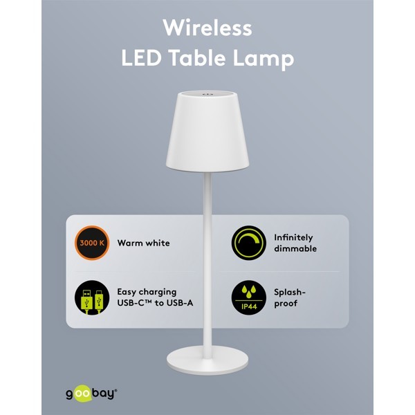 Langaton LED-pöytävalaisin, koko M, 37 cm, valkoinen