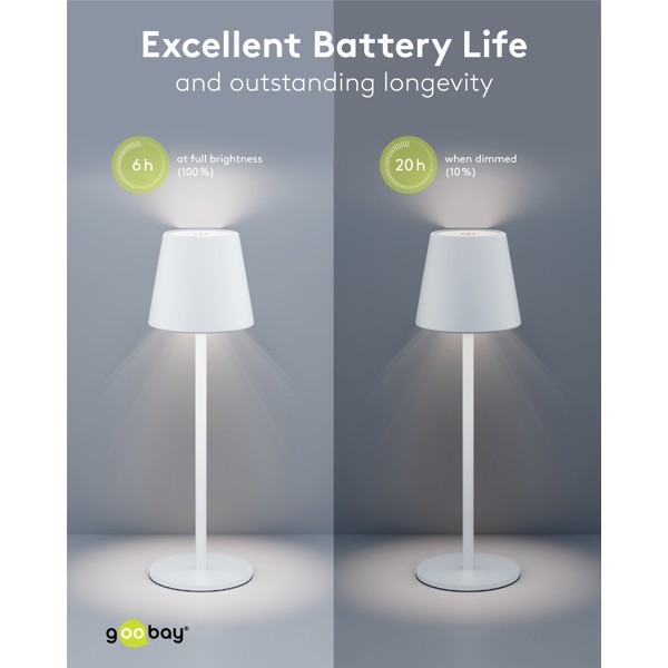 Langaton LED-pöytävalaisin, koko M, 37 cm, valkoinen