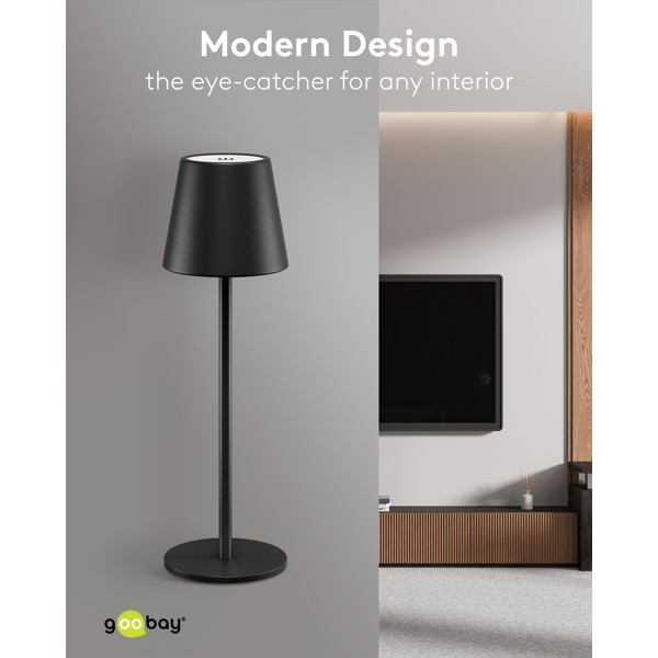 Langaton LED-pöytävalaisin, koko M, 37 cm, musta