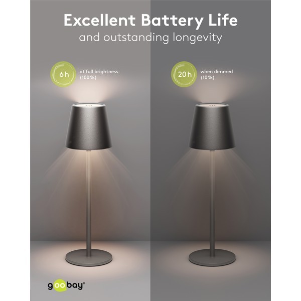 Langaton LED-pöytävalaisin, koko M, 37 cm, musta