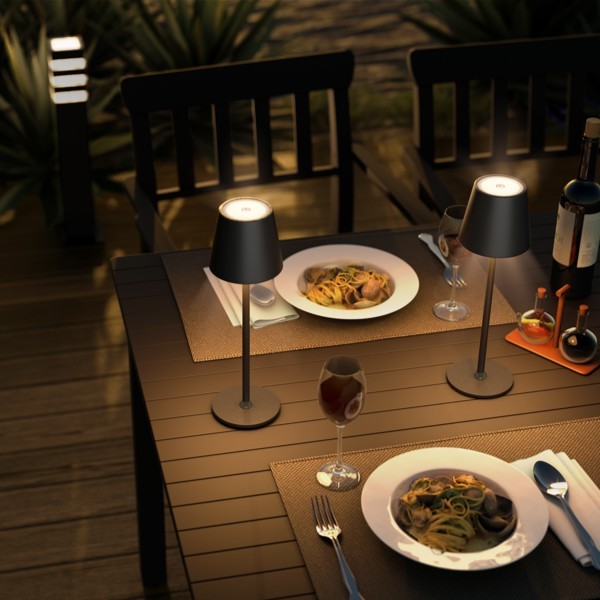 Langaton LED-pöytävalaisin, koko M, 37 cm, musta