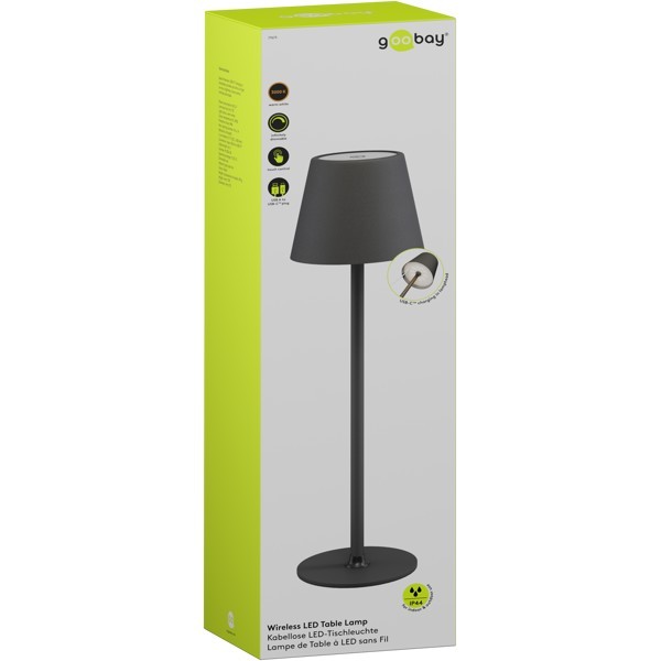 Langaton LED-pöytävalaisin, koko M, 37 cm, musta