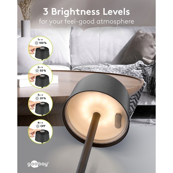 Langaton LED-pöytävalaisin, koko S, 25 cm, musta