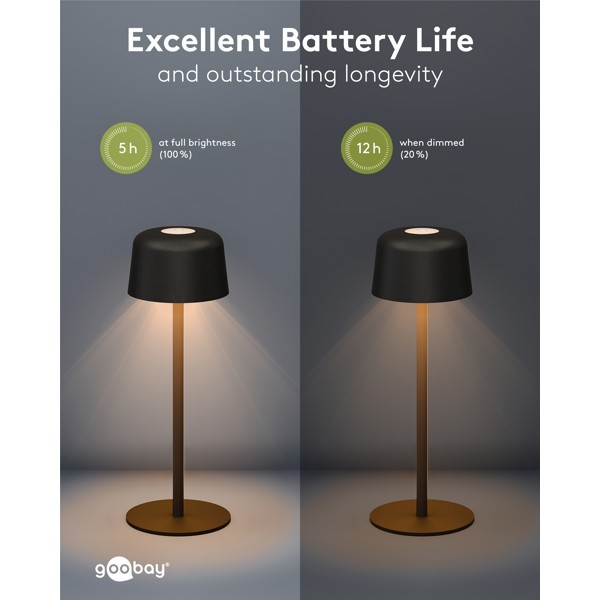 Langaton LED-pöytävalaisin, koko S, 25 cm, musta
