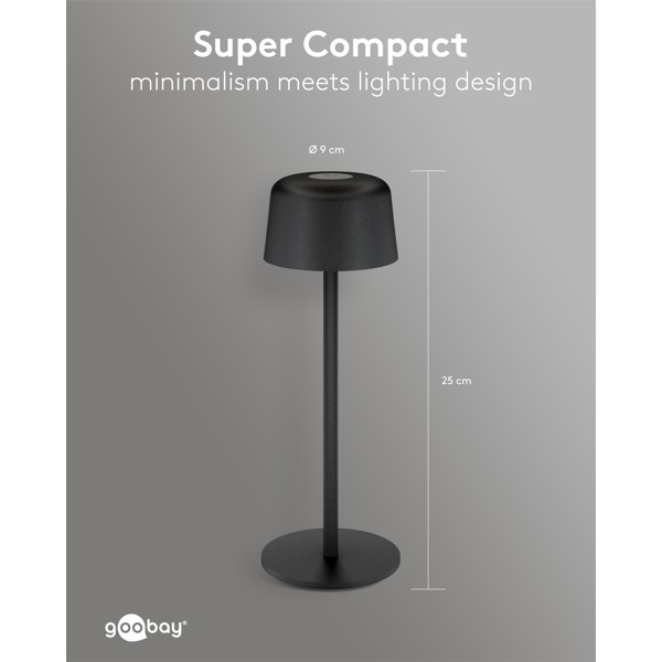 Langaton LED-pöytävalaisin, koko S, 25 cm, musta
