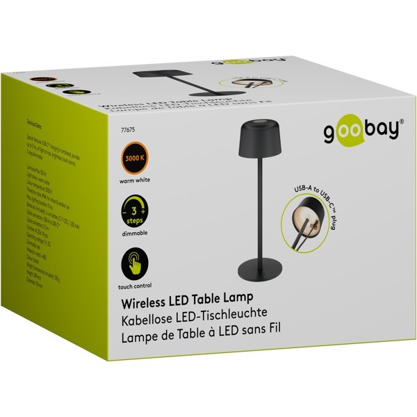 Langaton LED-pöytävalaisin, koko S, 25 cm, musta