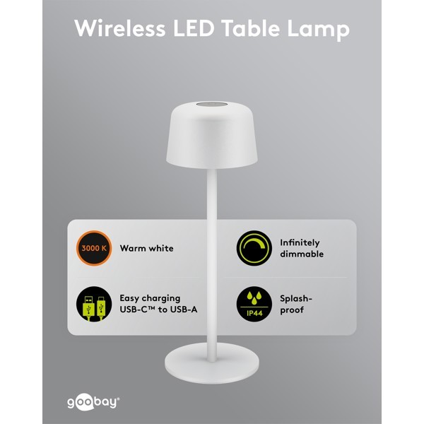 Langaton LED-pöytävalaisin, koko S, 25 cm, valkoinen