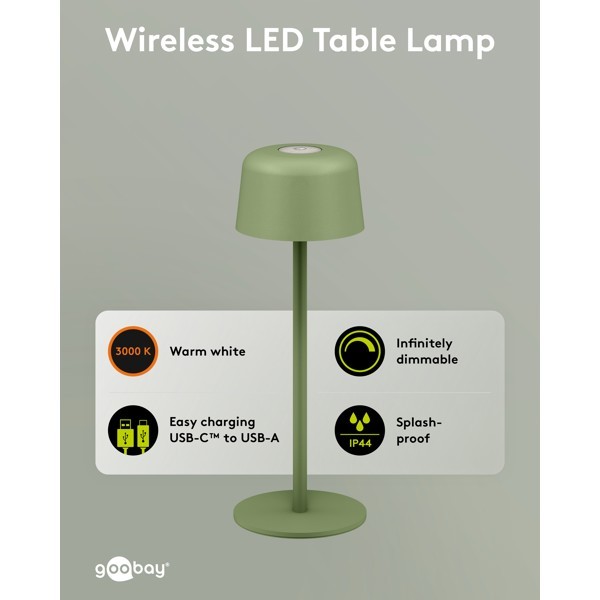 Langaton LED-pöytävalaisin, koko S, 25 cm, vihreä
