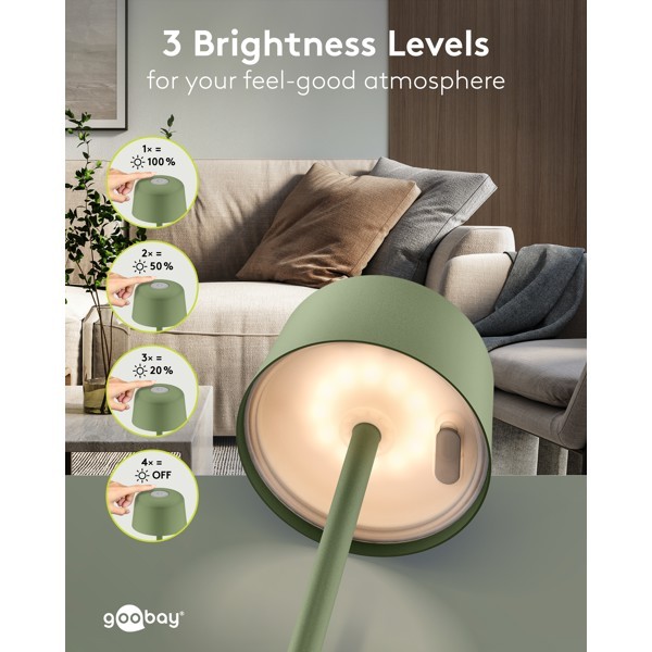Langaton LED-pöytävalaisin, koko S, 25 cm, vihreä