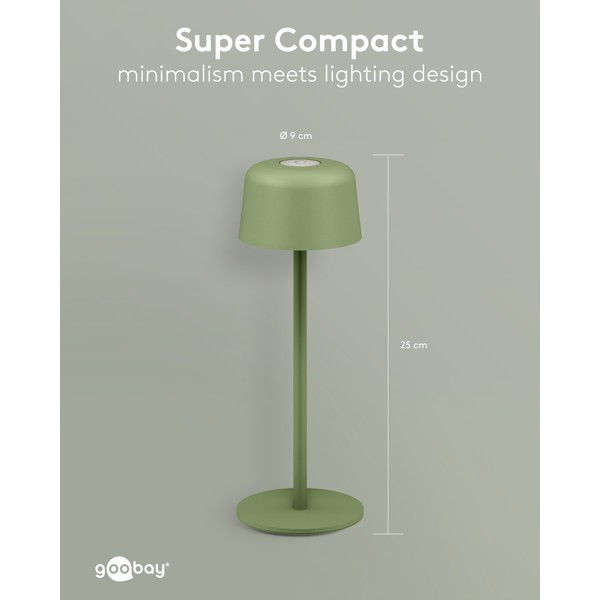 Langaton LED-pöytävalaisin, koko S, 25 cm, vihreä
