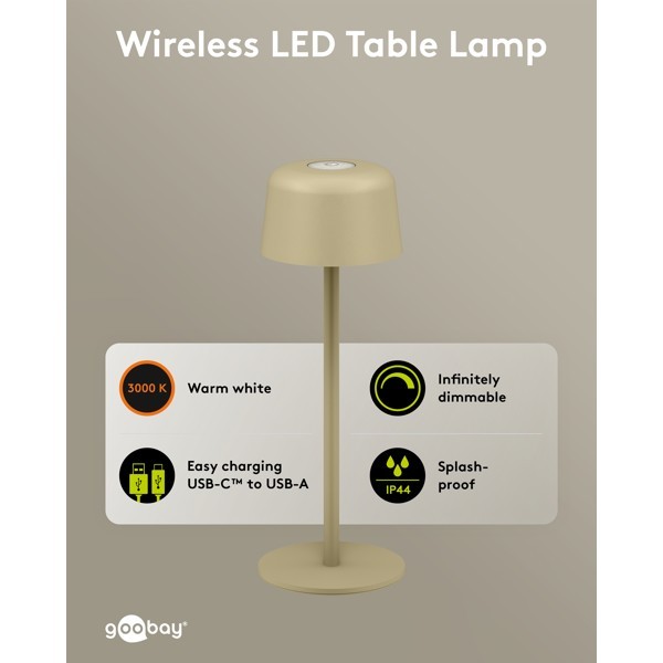 Langaton LED-pöytävalaisin, koko S, 25 cm, beige