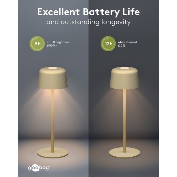 Langaton LED-pöytävalaisin, koko S, 25 cm, beige