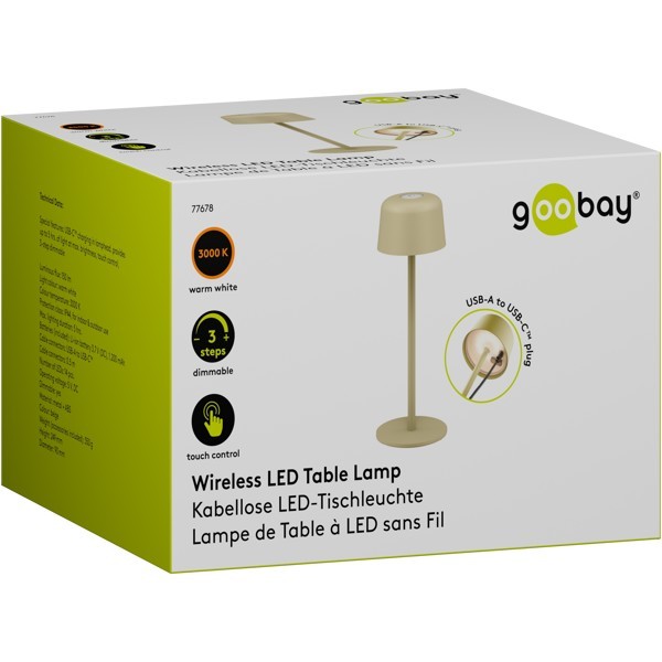 Langaton LED-pöytävalaisin, koko S, 25 cm, beige