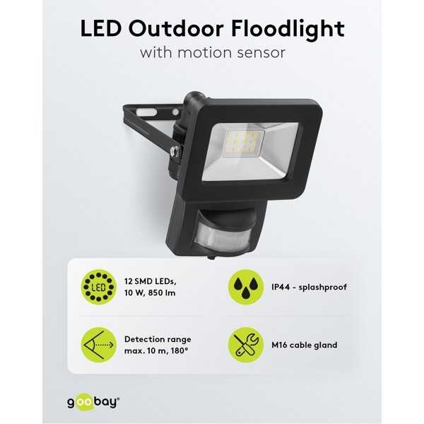 LED-ulkovalonheitin, 10 W, liiketunnistimella
