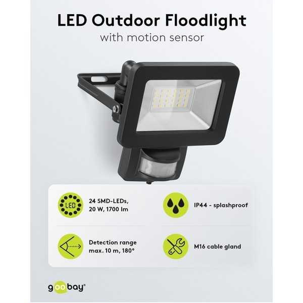 LED-ulkovalonheitin, 20 W, liiketunnistimella