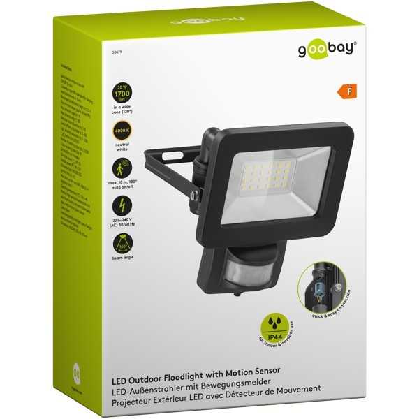 LED-ulkovalonheitin, 20 W, liiketunnistimella