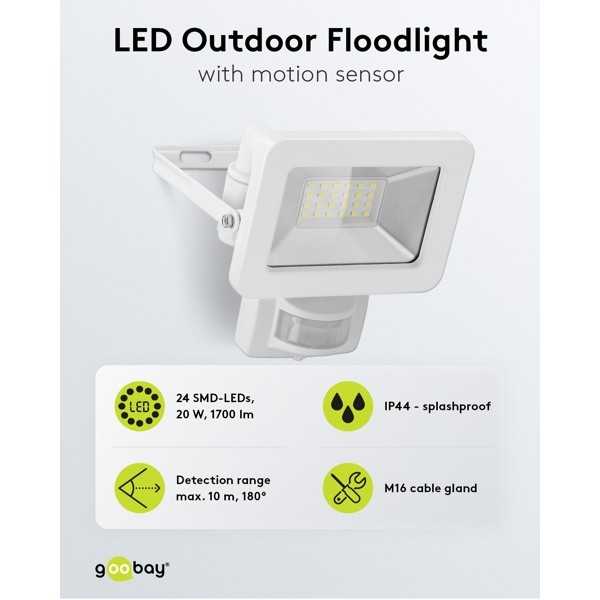 LED-ulkovalonheitin, 20 W, liiketunnistimella