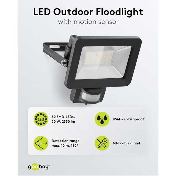 LED-ulkovalonheitin, 30 W, liiketunnistimella
