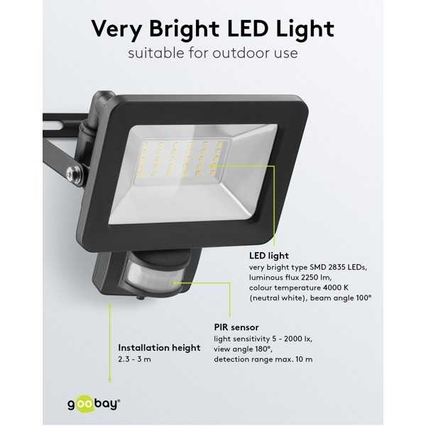 LED-ulkovalonheitin, 30 W, liiketunnistimella