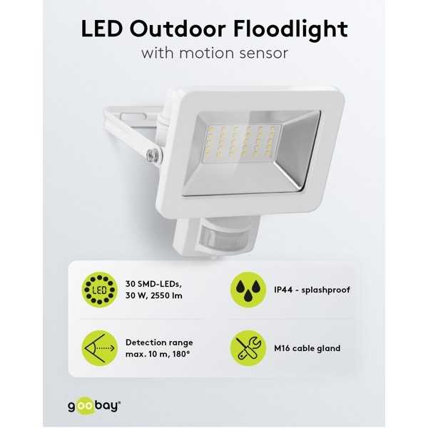 LED-ulkovalonheitin, 30 W, liiketunnistimella