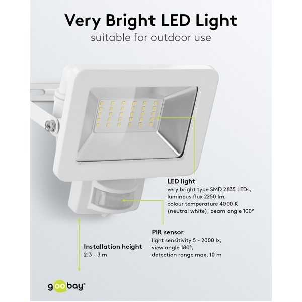 LED-ulkovalonheitin, 30 W, liiketunnistimella