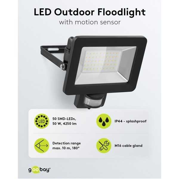LED-ulkovalonheitin, 50 W, liiketunnistimella
