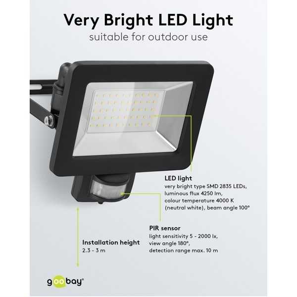 LED-ulkovalonheitin, 50 W, liiketunnistimella