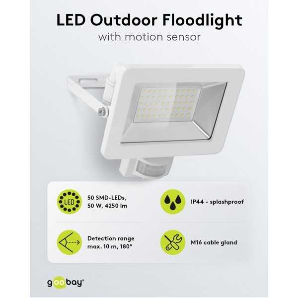 LED-ulkovalonheitin, 50 W, liiketunnistimella