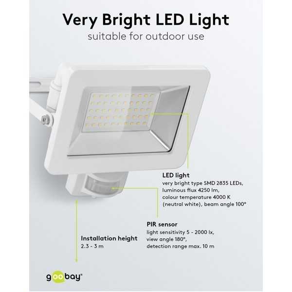 LED-ulkovalonheitin, 50 W, liiketunnistimella