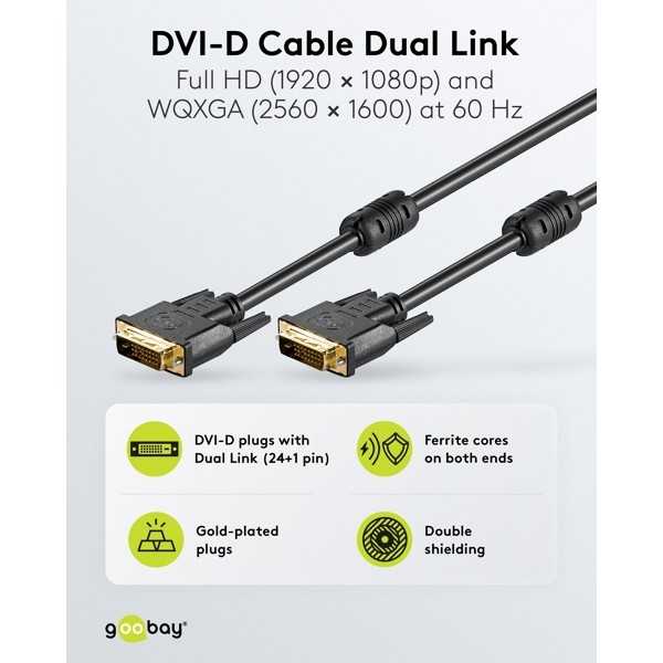 DVI-D Full HD -kaapeli Dual Link, kullattu