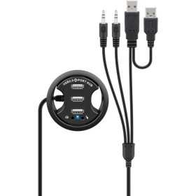 3-porttinen sisäänrakennettu USB-keskitin, jossa 2 x 3,5 mm:n jakkiliitäntää