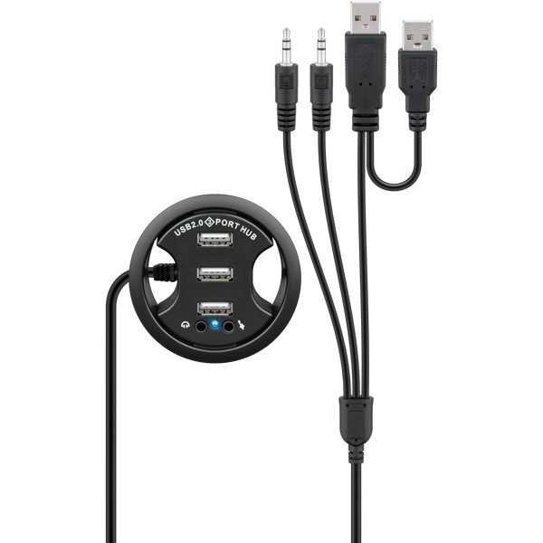 3-porttinen sisäänrakennettu USB-keskitin, jossa 2 x 3,5 mm:n jakkiliitäntää