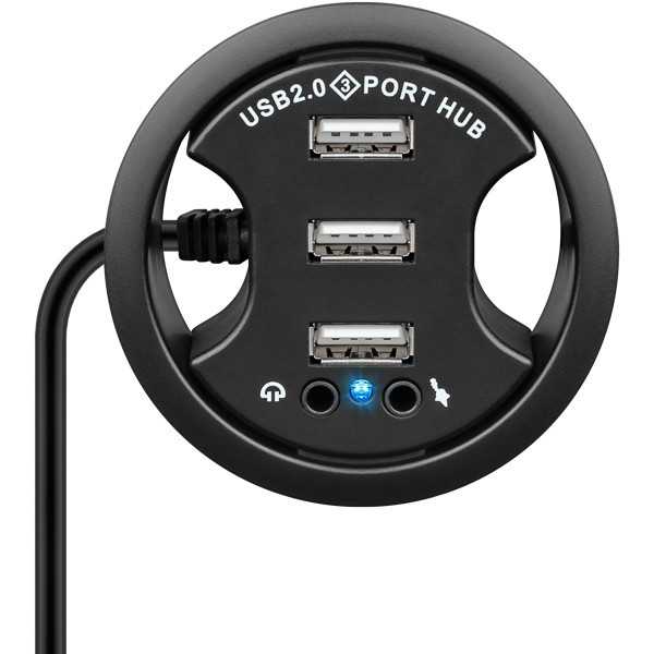 3-porttinen sisäänrakennettu USB-keskitin, jossa 2 x 3,5 mm:n jakkiliitäntää