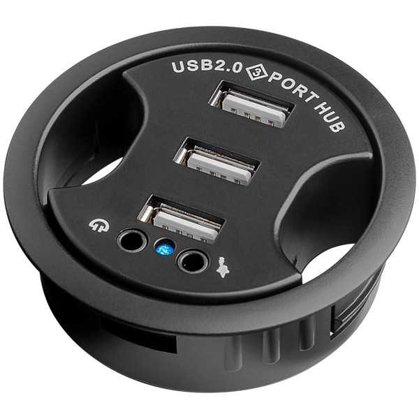 3-porttinen sisäänrakennettu USB-keskitin, jossa 2 x 3,5 mm:n jakkiliitäntää