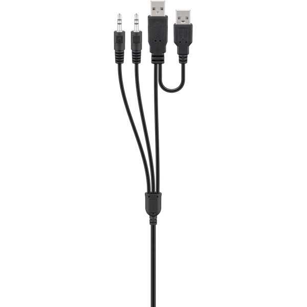 3-porttinen sisäänrakennettu USB-keskitin, jossa 2 x 3,5 mm:n jakkiliitäntää