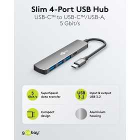 Ohut 4-porttinen USB-keskitin, USB-C - USB-C/USB-A, 5 Gbit/s