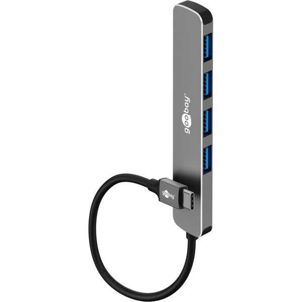Ohut 4-porttinen USB-keskitin, USB-C - USB-A, 5 Gbit/s