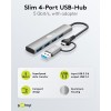 2-in-1 ohut 4-porttinen USB-keskitin, 5 Gbit/s