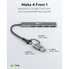 2-in-1 ohut 4-porttinen USB-keskitin, 5 Gbit/s