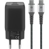 65 W:n setti, jossa USB-C-pikalaturin nanokaapeli ja USB-C-tekstiilikaapeli (1 m)