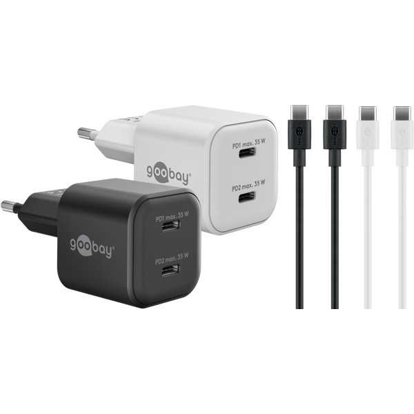 35 W kaksoisvirtalähdesarja, 2 x USB-C-laturi, 2 x USB-C-kaapeli