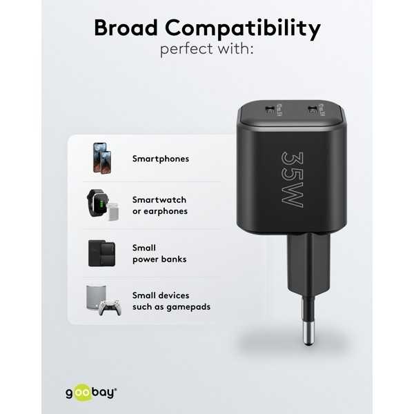 35 W kaksoisvirtalähdesarja, 2 x USB-C-laturi, 2 x USB-C-kaapeli